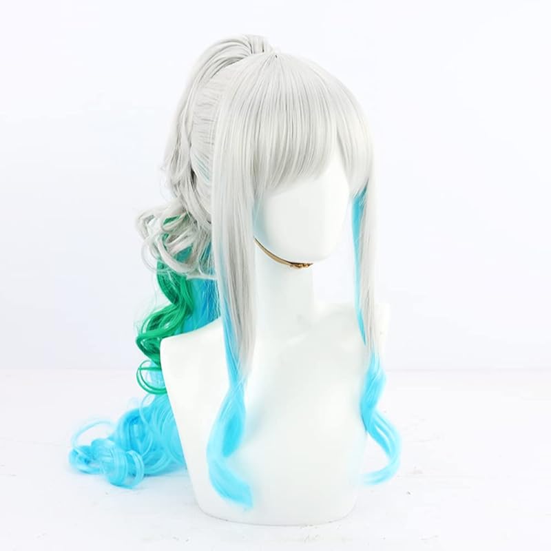 Amazon.com: Ice Blue Wig for Costume Cosplay Wig + Hairpin Anime Long Women  Curly Fluffy Halloween Hair Wig + Cap : Everything Else