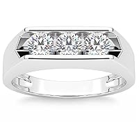 P3 POMPEII3 1 1/2ct Diamond Three Stone Mens Wedding Ring in 14k White or Yellow Gold