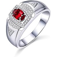 14K White Gold Natural Red Men's Ruby Rings Engagement Wedding Band Gift for Man Husband Father's Day