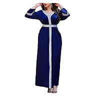 FULBHPRINT Satin Maxi Abaya Dress for Women, Turkey Arabic Diamond V Neck Long Sleeve Muslim Clothing Ethnic Abaya Dresses