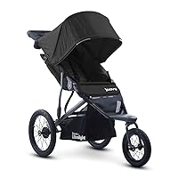 Zoom360 Ultralight Jogging Stroller Featuring High Child Seat, Shock-Absorbing Suspension, Extra-Large Air-Filled Tires, Parent Organizer, Air Pump, and Easy One-Hand Fold (Black)