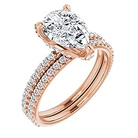 10K Solid Rose Gold Handmade Engagement Ring 2 CT Pear Cut Moissanite Diamond Solitaire Wedding/Bridal Ring for Women/Her Promise Ring Sets