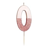 Rose Gold Glitter Number 0 Birthday Candle | Premium Quality Cake Topper Decoration | Pretty, Sparkly For Kids, Adults, Party, Anniversary, Milestone