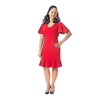 Kasper Womens Knit Flutter Sleeves Sheath Dress Red M