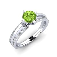 Peridot Round 6.00mm Side Stone Ring | Sterling Silver 925 With Rhodium Plated | Wedding, Anniversary And Engagement Collection