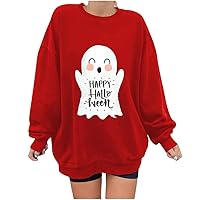2023 Fall Casual Women's Shirts Happy Halloween Crewneck Tops Cute Ghost Print Sweatshirts Lightweight Pullover