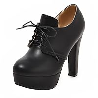 Women's Chunky Block High Heel Platform Oxfords Pumps Round Toe Lace up Shoes