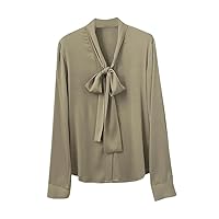 Silk Shirts for Woman Solid Long Sleeve Bow Collar Office Chic Blouse Shirt Spring Shirts
