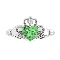 1.55 ct Heart Cut Irish Celtic Claddagh Green Simulated Diamond Engagement Promise Anniversary Bridal Ring 14k White Gold