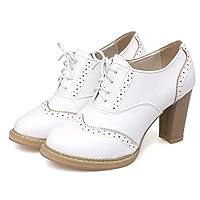 SO SIMPOK Womens Lace up Oxford Shoes Platform Chunky High Heeled Wingtip Brogues Oxfords Round Toe Dress Pumps Shoes