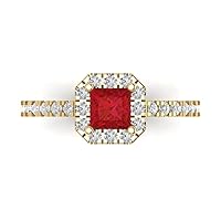 Clara Pucci 1.37ct Brilliant Princess Cut Solitaire with accent Simulated Red Ruby designer Modern Statement Ring Solid 14k Yellow Gold