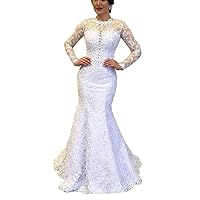 Long Sleeves Lace Corset Mermaid Bridal Ball Gowns Train Sequins Appliques Wedding Dresses for Bride