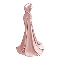 Women's Mermaid Prom Dress Elegant Bodycon Dress Ruched Satin Formal Dress Beaded Evening Party Gown