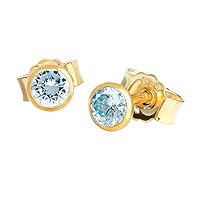 NKlaus Pair of Stud Earrings Genuine Blue Topaz Yellow Gold 585 14 Carat Gold Small Earrings, Yellow Gold, Topaz