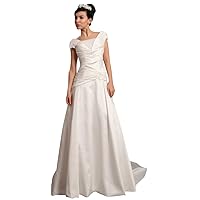 Ivory Taffeta Cap Sleeve Wedding Dresses With Buttons All The Way Down