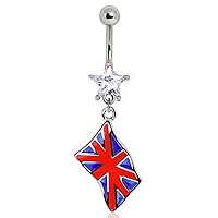 WildKlass Jewelry 316L Surgical Steel United Kingdom Flag Navel Ring