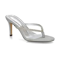 Womens Stiletto Heel Sandals Ladies Diamante Toe Post Thong Slip On Flip Flop Mule Shoes