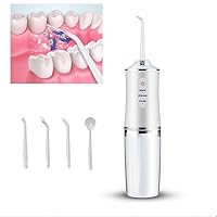Cordless Water Flosser for Teeth, 240ML 3 Modes 4 Jet Tips Portable Electric Flosser, IPX7 Waterproof Oral Irrigator Dental Flosser Cleaning Kit for, Gums, Braces Care,Travel Home Braces (White)