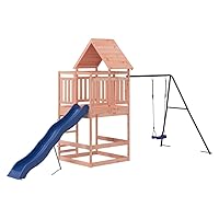 vidaXL Solid Douglas Wood Outdoor Playset - Multi-Activity Playground Equipment Including Swing Set, Wave Slide, and Play Tower - Durable and Safe for Children Aged 3-8 Years
