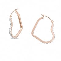 Round Cut Clear D/VVS1 Diamond Heart-Shaped Hoop Earrings For Girls In 14K Rose Gold Plated With 925 Sterling Silver