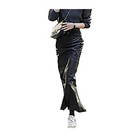 Women Office Lady Leather Cowhide Skirt Autumn Winter Long Mermaid Sheep Leather Skirt