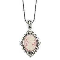 925 Sterling Silver Crystal Cameo Pendant Necklace With Chain 16 Inch Spring Ring Jewelry for Women