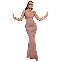 Fall Dresses for Women 2023 Solid Ruched Bodycon Formal Gown Dresses for Women