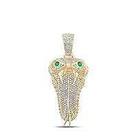 10kt Yellow Gold Mens Round Emerald Diamond Snake Charm Pendant 2-7/8 Cttw