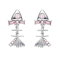 Earrings,Cute Fish Bone Stud Earrings Zircon Piercing Earrings Fashion Jewelry Simple Punk Earrings for Women Girls