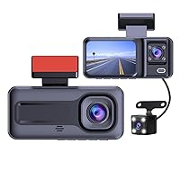 3-channel infrared night vision dashcam, front and rear 1080P+ interior 170° wide Angle dashboard camera, free 32GB SD card, WDR night vision, 2-inch IPS screen, accident lock, loop recording, reverse