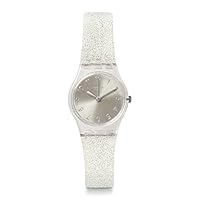 Swatch Women Casual Transparent Watch Plastic Quartz Silver Glistar Too