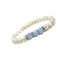 Linpeng womens Elegant Round White Freshwater Cultured Pearls Birthstone Color Crystal Beads Rhinestone Spa, Blue, 7 5 inch US