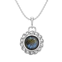 6 MM Round Natural Labradorite Pendant 925 Sterling Silver Simple Celtic Knot Chain Necklace Women Jewelry