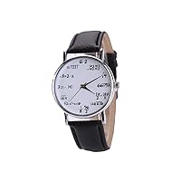 Mathematical Formula Dail Plate Watch, Student Boys Girls Watch Analogue Quartz Watch with Leather Armband Math Equations Dial Plate Wrist Watch (Black), Scaleless Watch