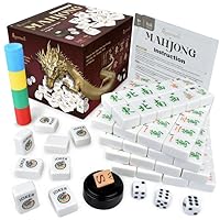 YUWUAR Deluxe Mahjong Classic, Mahjong Set with Two-Coloured Tiles and  Lined Aluminium Storage Box, Family Game for 4 Players from 8 Years Old