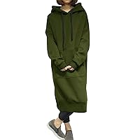 Women's Large Size Round Neck Hooded Solid Color Long Sleeved Long Sweater Dress Flannel Dresses for Women