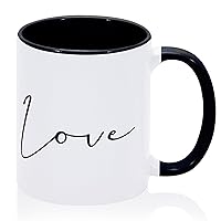 Funny Mug Love Accent Mugs Fashion Ceramic Mugs Gifts for Sister Adults Coworker Barista 11oz Black Valentine's Day Mug Unique Gift For Him Stocking Stuffer for Dad, Mom, Friend