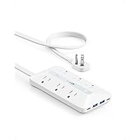 Flat Plug Power Strip(300J), Anker 20W USB C Power Strip, 10-in-1 Ultra Thin Power Strip with 6 AC, 2 USB A/2 USB C,5ft Extension Cord, Desk Charging Station,Home Office College Dorm Room Essentials