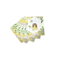 Bee Floral Cocktail Beverage Napkins Disposable Paper Honey Bumble Bees Wildflower Wreath Dessert Napkin for Spring Summer Happy Bee Day Birthday Party Wedding Shower Supplies,40-Count,6.5 in