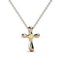 Petite Yellow Sapphire Solitaire Cross Pendant 14K Gold. Included 16 Inches 14K Gold Chain.