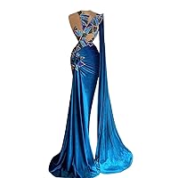 Royal Blue Velvet Sequined Mermaid Prom Shower Party Dress Evening Pageant Celebrity Gown for Wedding