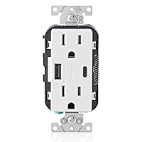 T5633-W Type A & Type-C USB In-Wall Charger with 15A Tamper-Resistant Outlet, USB Charger for Smartphones and Tablets, Not for Laptops, White