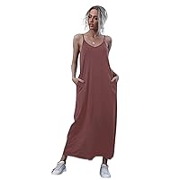 Summer Dresses for Women 2022 Slant Pocket Solid Cami Dress Dresses for Women (Color : Redwood, Size : Medium)