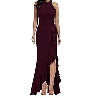 Womens Evening Dresses 2024 Trendy High Neck Slit Bodycon Mermaid Evening Cocktail Long Dress Formal Ball Gowns