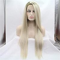 Synthetic Lace Front Wigs Blonde Platinum Ladies Natural Hairline Wig Long Lace Front Blond 150% Density Synthetic Hair,24 inches (Size : 24 inches)