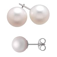 9-9.5 mm White Akoya Cultured Pearl (AA) Earrings in 18K White Gold