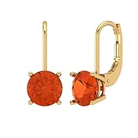 Clara Pucci 2.94cttw Round Cut Conflict Free Solitaire Genuine Red Unisex Designer Lever back Drop Dangle Earrings Solid 14k Yellow Gold