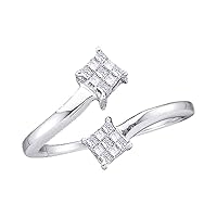 The Diamond Deal 14kt White Gold Womens Princess Diamond Cluster Bypass Bisected Ring 1/5 Cttw
