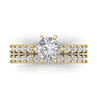 2.94 carat Round Shape Solitaire White Sapphire Engagement Wedding Anniversary Bridal ring band set 14k Yellow Gold