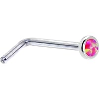 Body Candy Solid 14k White Gold 2mm Brilliant Pink Synthetic Opal L Shaped Nose Stud Ring 20 Gauge 1/4